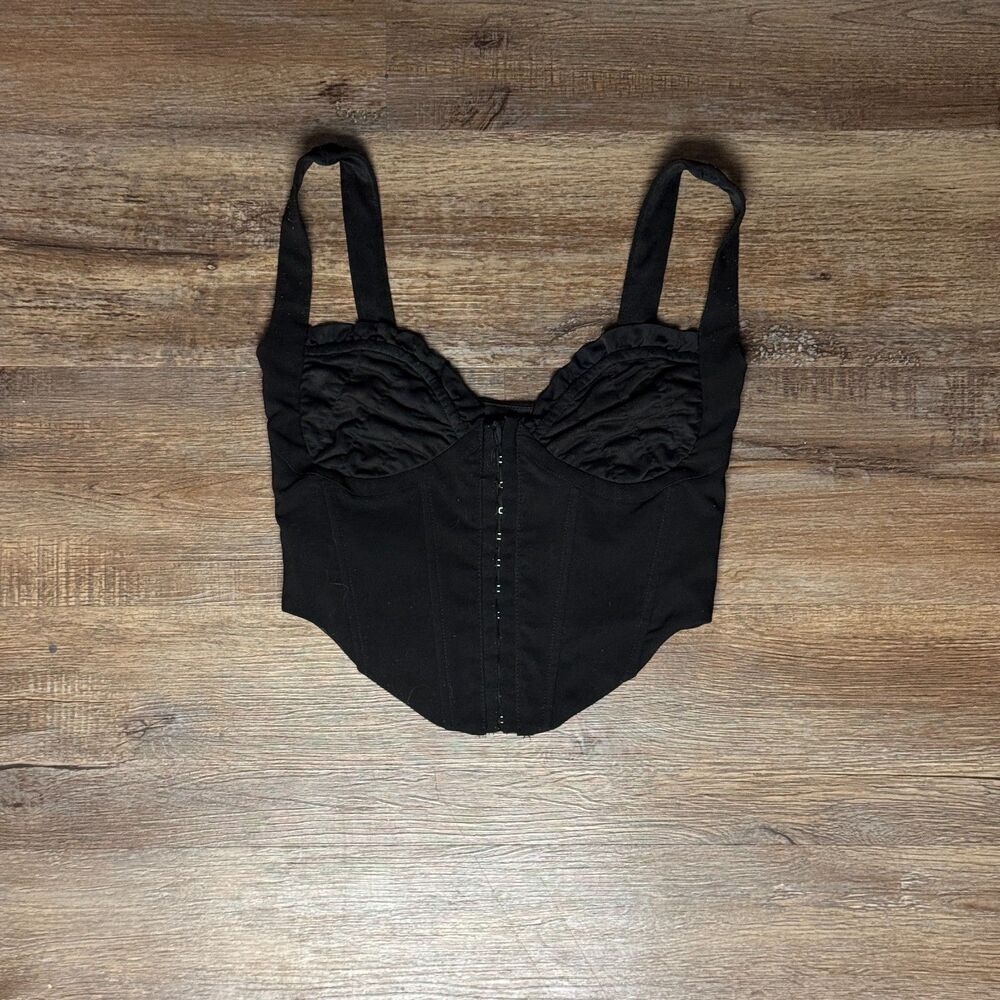 I.AM.GIA Black Ruched Corset Bustier Top Size S